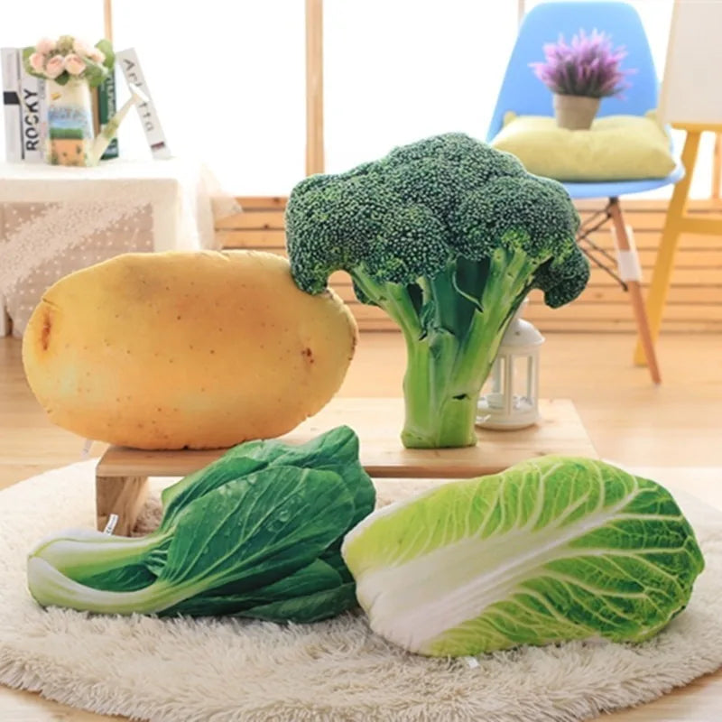 coussins légumes réalistes brocoli carotte citron pomme terre décoration intérieure canapé lit