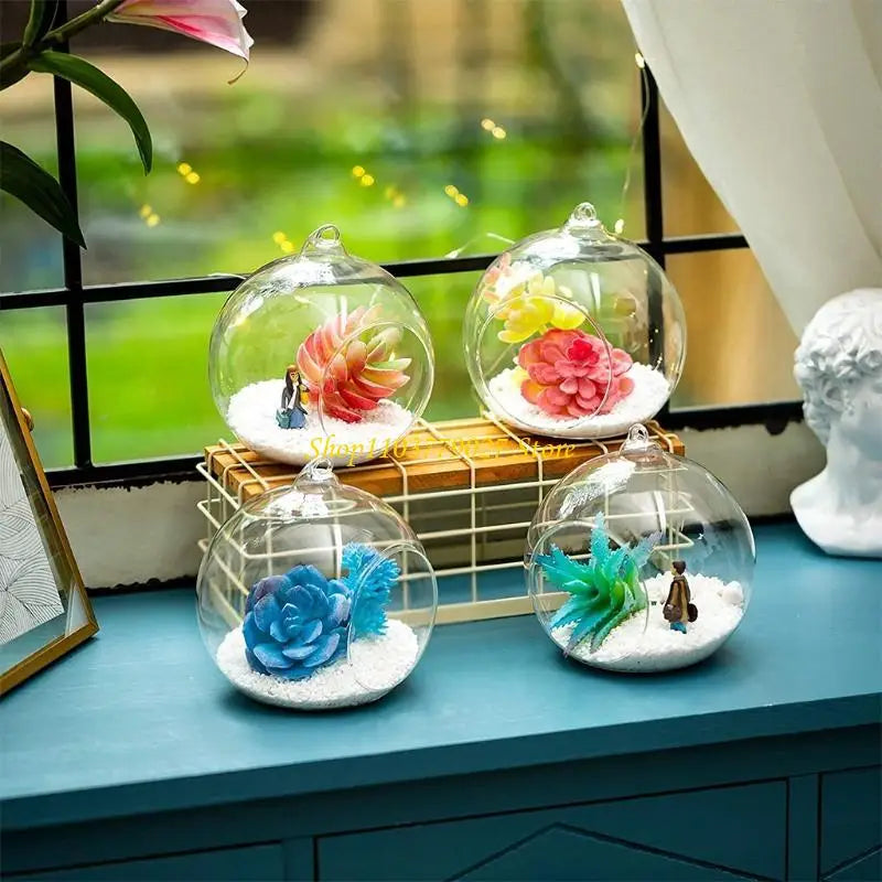 terrarium suspendu moderne végétation artificielle plante succulente gravier coloré 20cm 15cm 12cm 10cm 8cm