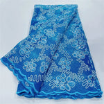 tissu brodé dentelle polyester paillettes fleurs vert violet rouge bleu mariage festive