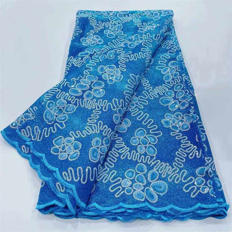 tissu brodé dentelle polyester paillettes fleurs vert violet rouge bleu mariage festive