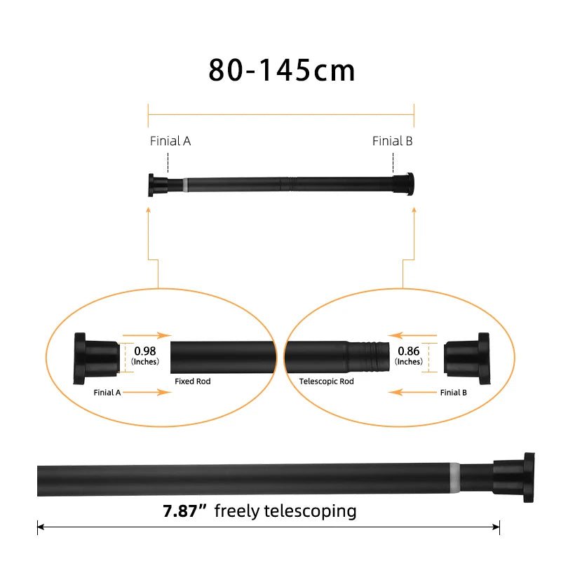 tige tension noire acier inoxydable moderne respectueuse environnement sans perçage salle bain placard fenêtre
