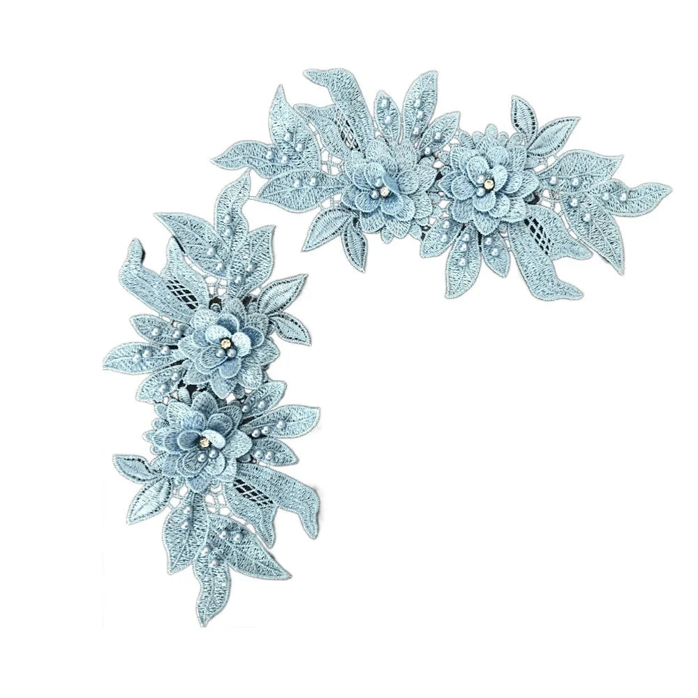 applique textile floral brodé dentelle polyester coton noir blanc rose or argent