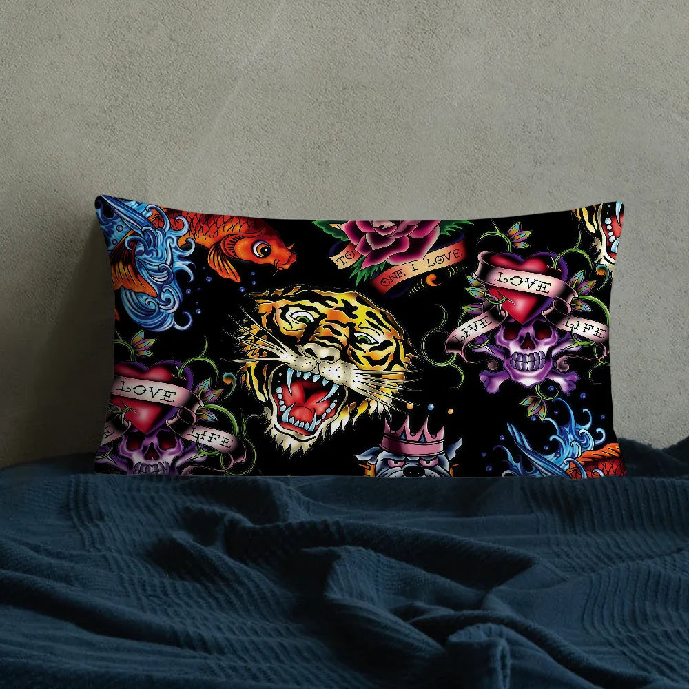 taie d'oreiller motif tigre poissons roses crânes love life graphique 100 polyester double face