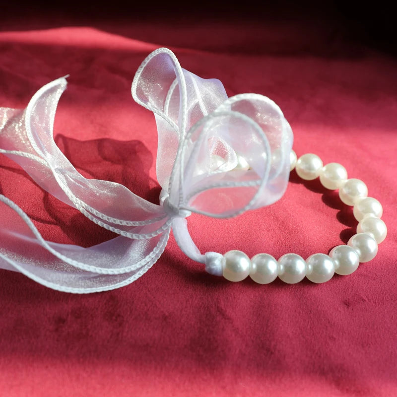 bracelet élégant blanches ruban organza semi transparent classique 33cm 22.5cm 55g