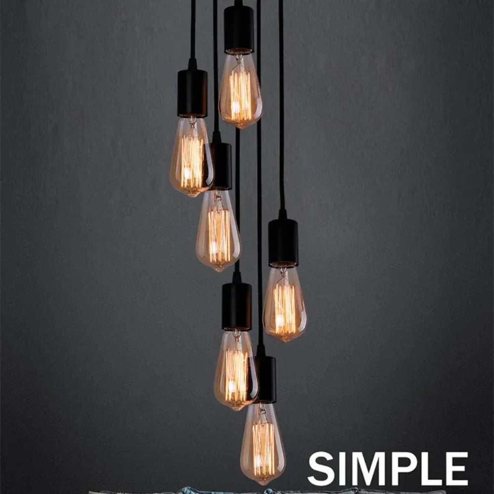 suspension lumineuse moderne industrielle transparente noir blanc ampoules led câbles pendentifs tringles éclairage