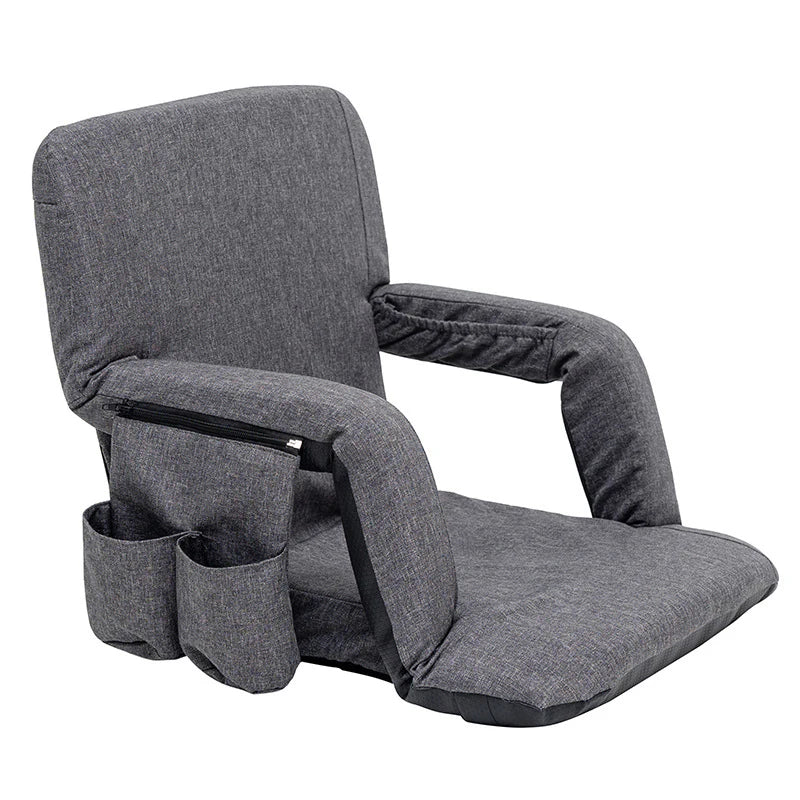 fauteuil pliable moderne gris tissu uni portable poches appui tête adjustableextérieurcamping