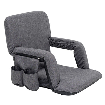 fauteuil pliable moderne gris tissu uni portable poches appui tête adjustableextérieurcamping