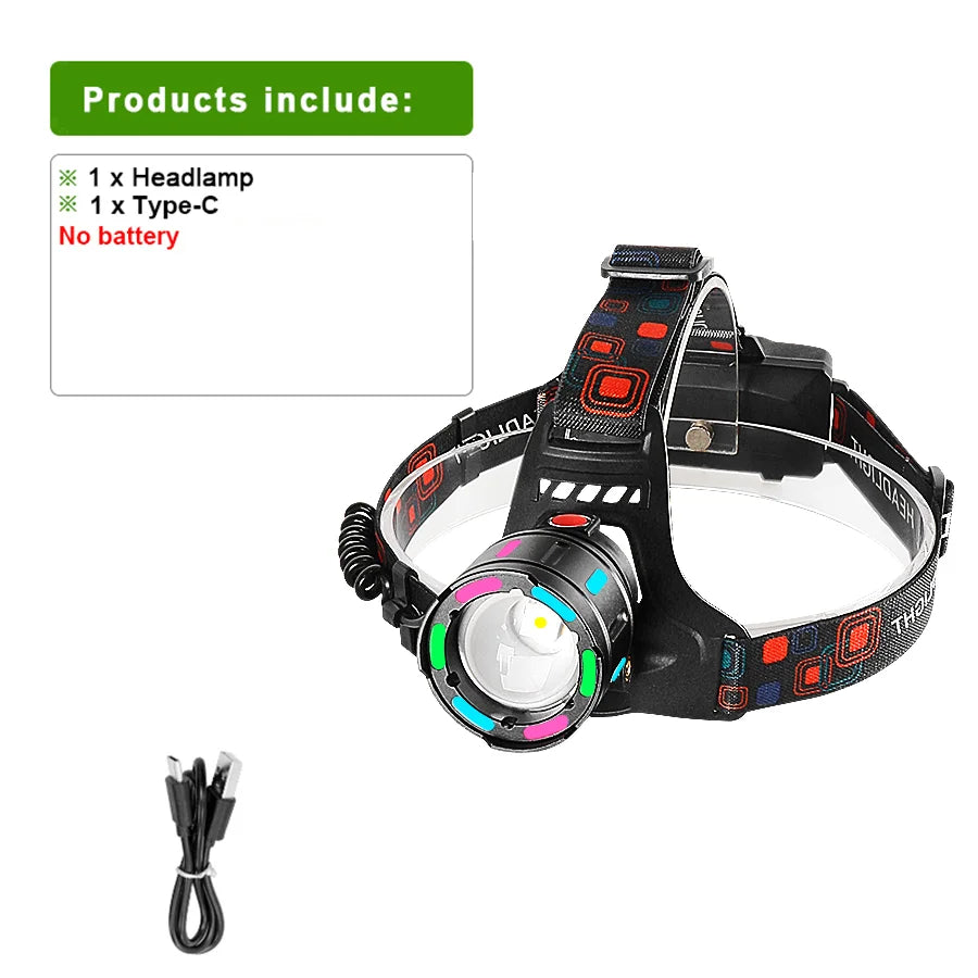 lampe frontale led tactique rechargeable usb noir réglable ipx6 éléments fluorescents