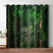 rideaux occultants forêt arbres feuillage dense vert marron naturels décoratifs métalliques