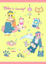 stickers dessin animé filles motifs colorés personnages doux accessoires variés animes vibrant palette couleursscrição