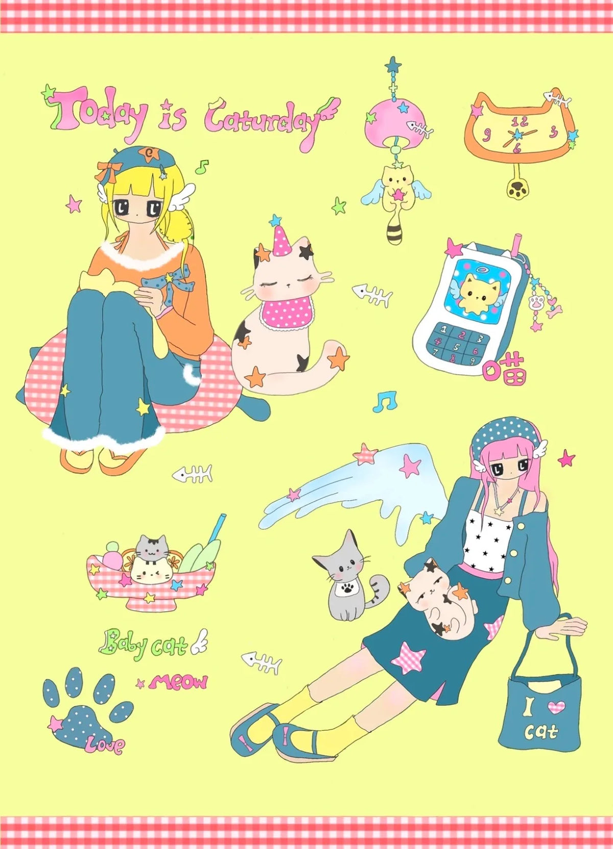 stickers dessin animé filles motifs colorés personnages doux accessoires variés animes vibrant palette couleursscrição