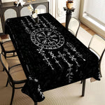 nappe table moderne noire runes symboles geometriques reutilisable polyeste rectangle festives assises couverts graphique