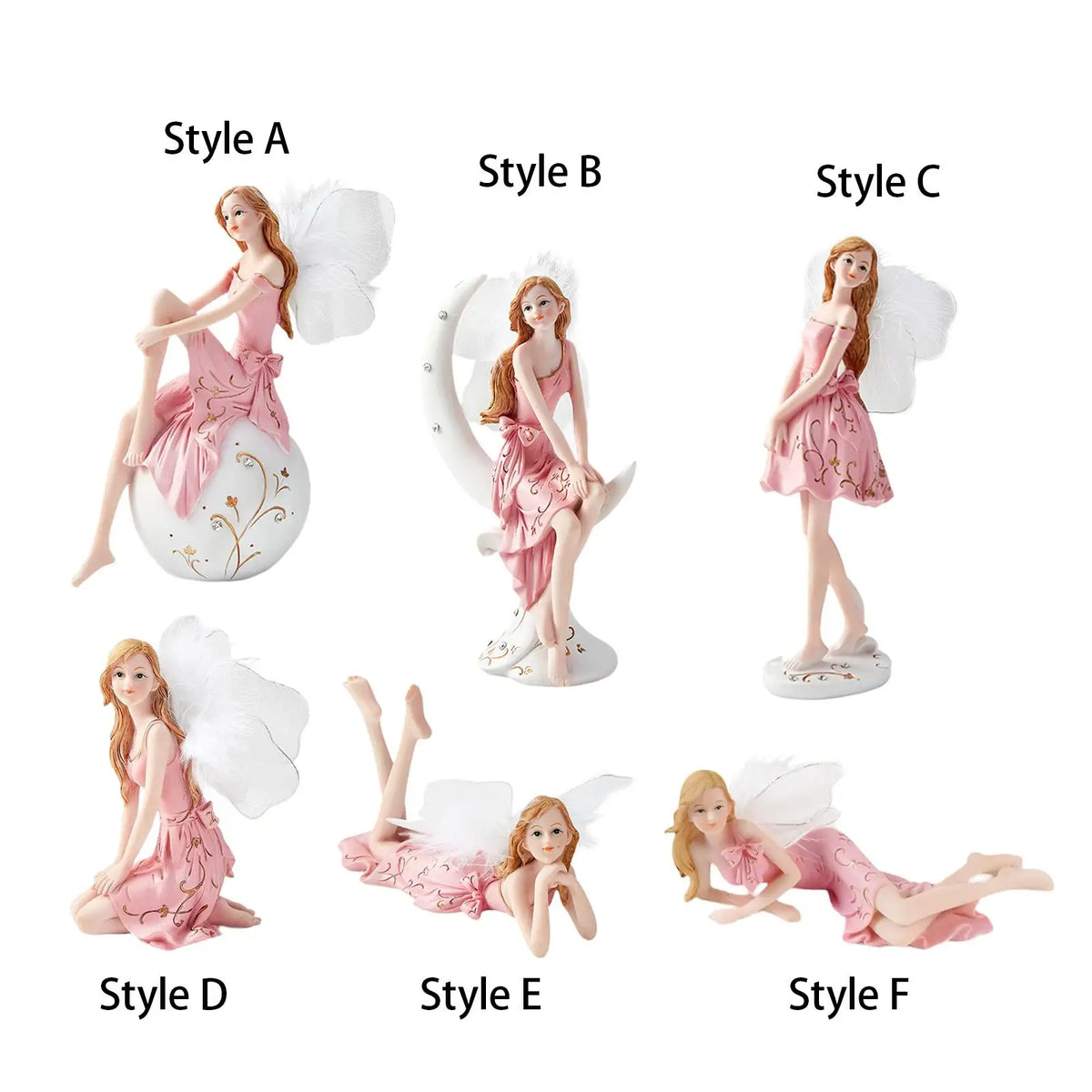 figurine féerique résine rose blanche dorée ailes blanches motifs floraux decoration salon chambre erotique