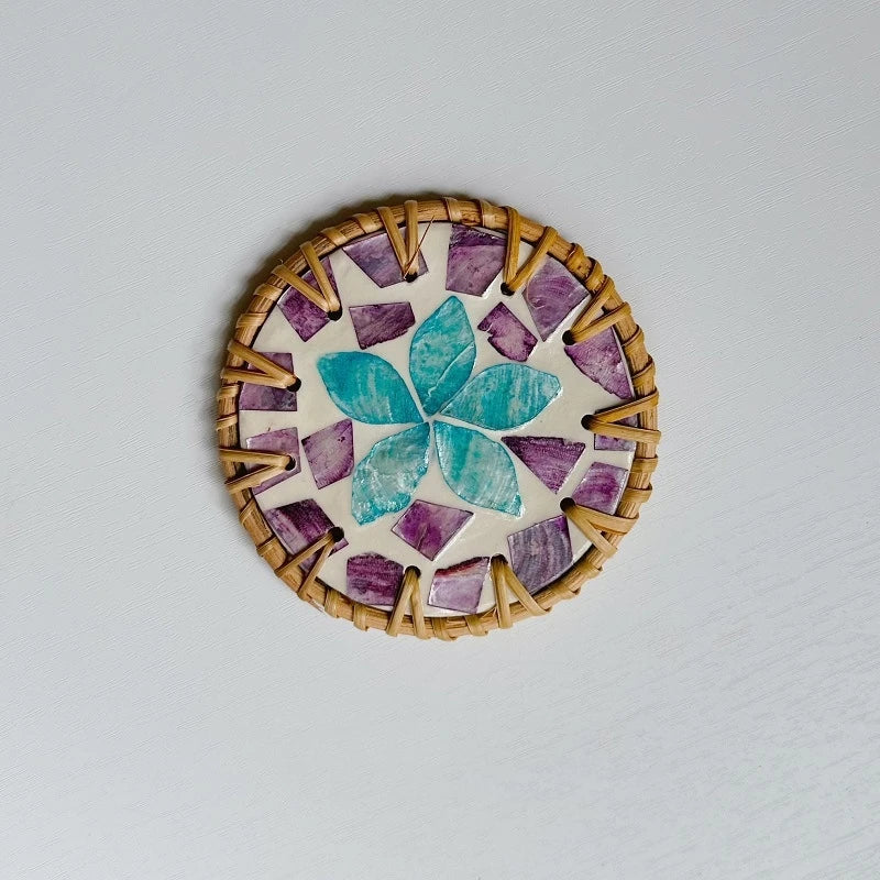 coasters rotin multicolore mosaïque floral antichoc table moderne respectueux environnement thermal insulation