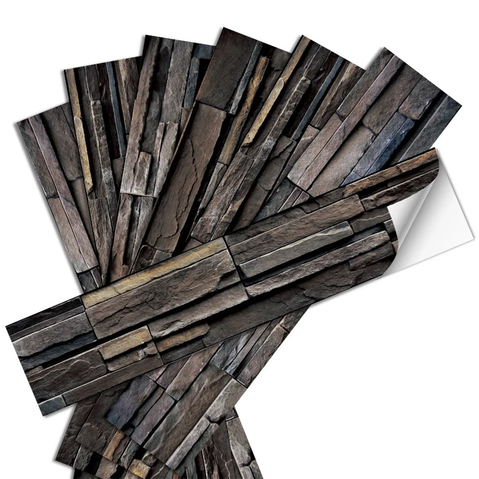 autocollants escalier bois vieilli adhésifs rustiques vintage 7pièces brun bleu