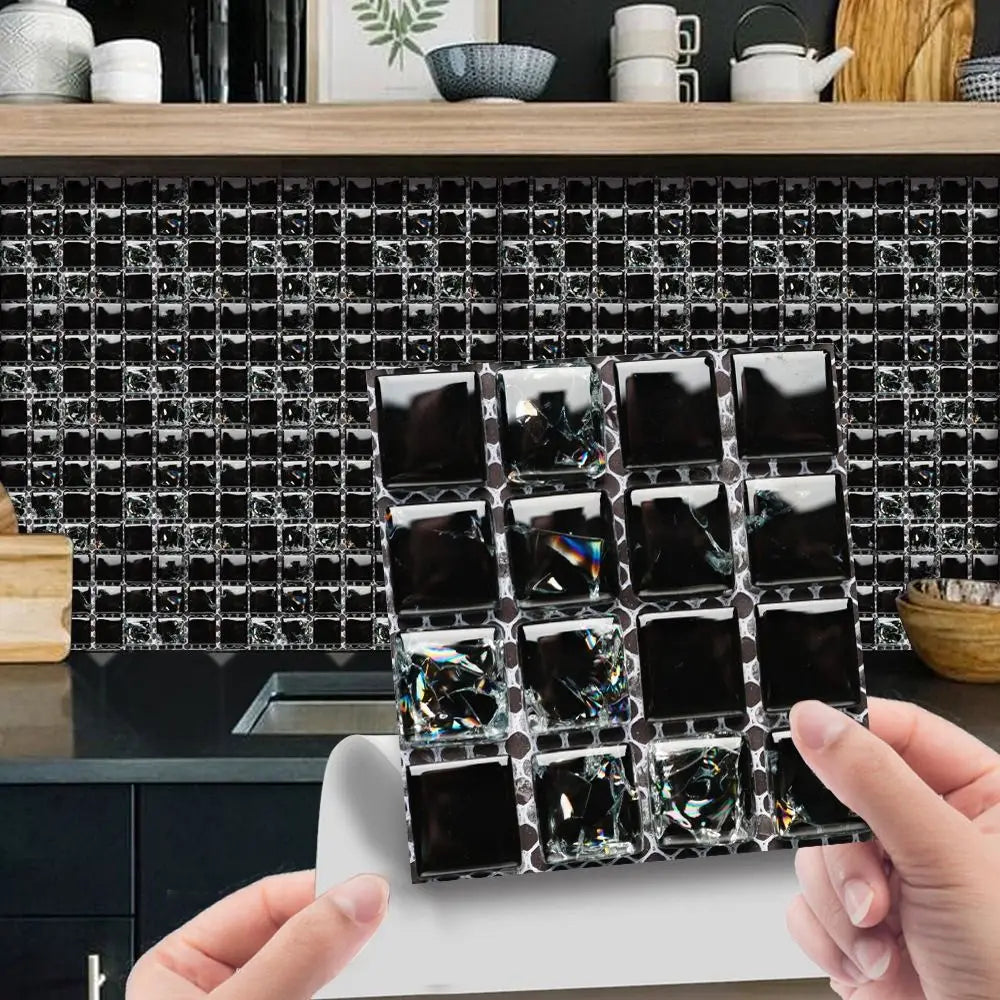 carreaux muraux pvc adhésifs moderne noirs gris blancs brillants 30 pièces décoration intérieure cuisine