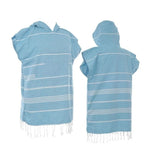 Poncho rayé bleu clair rose pâle gris poncho plage coton polyester poche franges