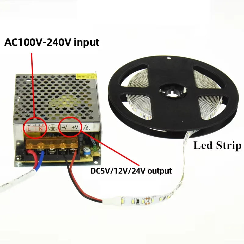 transformateur tension 12v 24v 5v alimentation 15w 24w 60w cctv led argenté industrielle