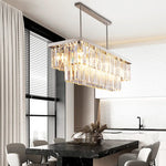 Suspension lumineuse moderne cristal transparent doré chaînes métalliques led 100 120 cm