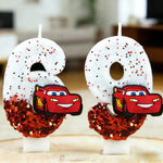 bougies anniversaire thème voiture lightning mcqueen blanc rouge paillettes numérotées