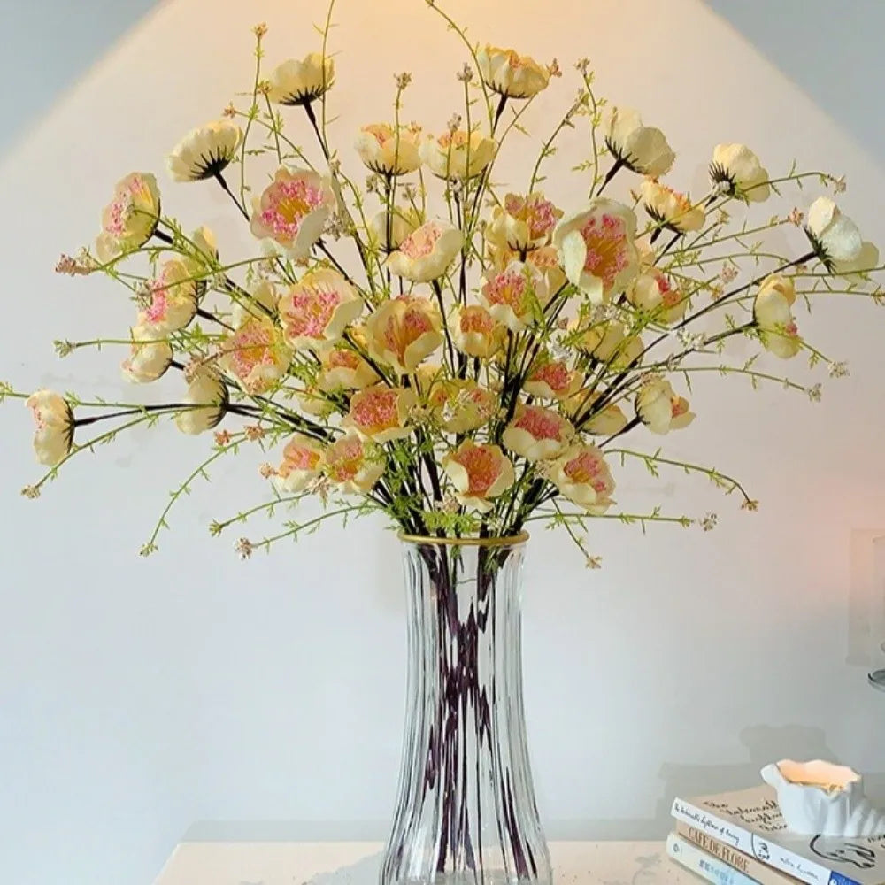 bouquet artificiel zen fleurs roses blanches bleues violettes jaunes feuilles vertes décoration intérieure anniversaire