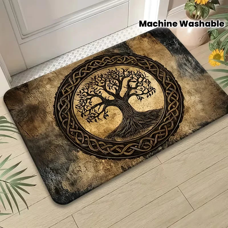 tapis sol moderne arbre stylisé motifs géométriques vert doré résistant décoloration 30x50cm 40x60cm