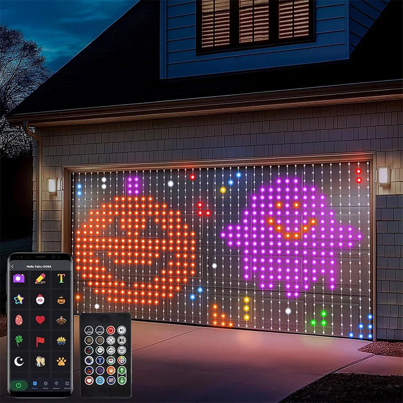 rideau lumineux led multicolore pixel art motifs jeux vidéo moderne synchronisation musique bluetooth télécommande