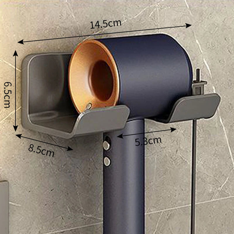 support mural moderne séchoir cheveux brosse crème rasoir fixé adhésif noir beige opaque