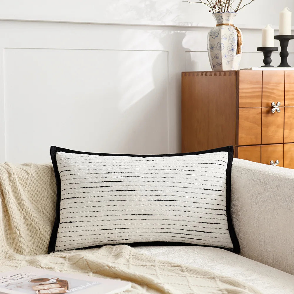 coussins carrés blanc noir rayures moderne housses jacquard polyeste décoration intérieure nordique fixations