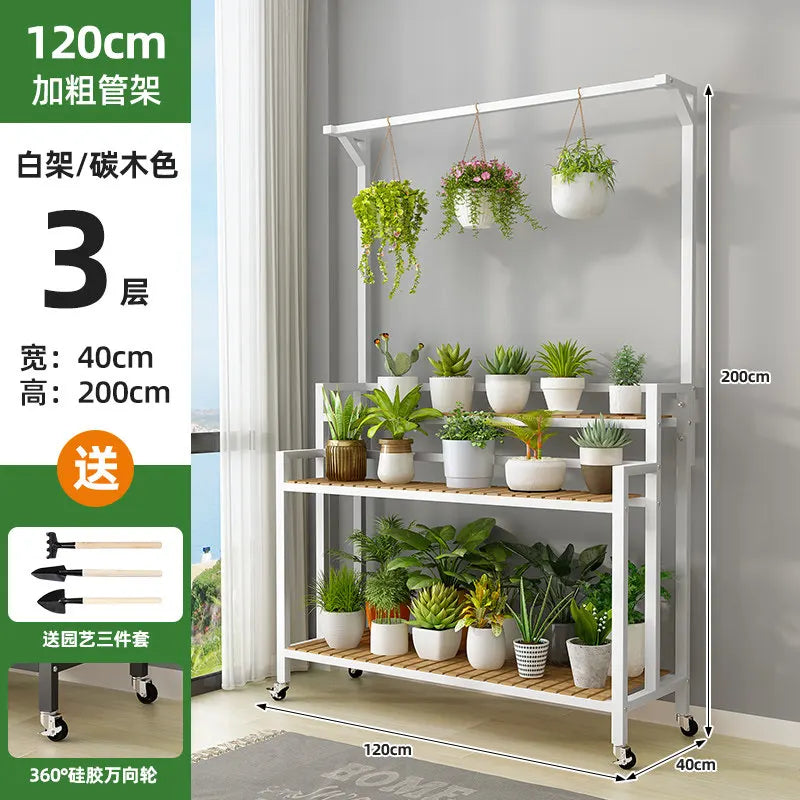 étagère plantes bois métal roulettes meuble jardin intérieur blanc moderne