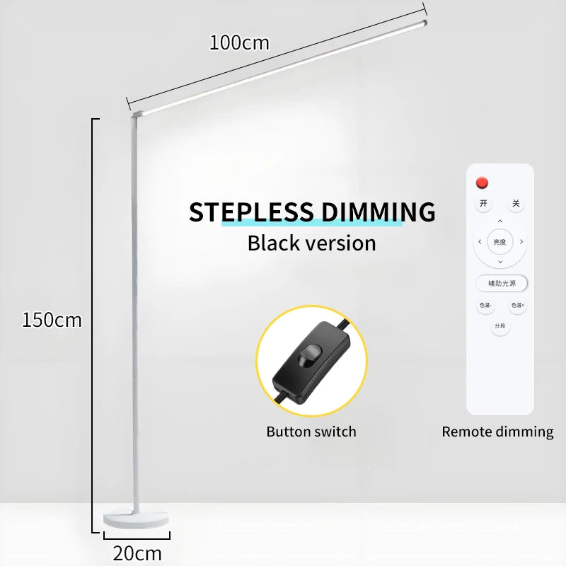 lampe sol moderne 150cm noir blanc led télécommande étude chambre salon