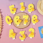 bougies chiffres canard jaune paillettes dorées anniversaire décoration enfantino festive opaques