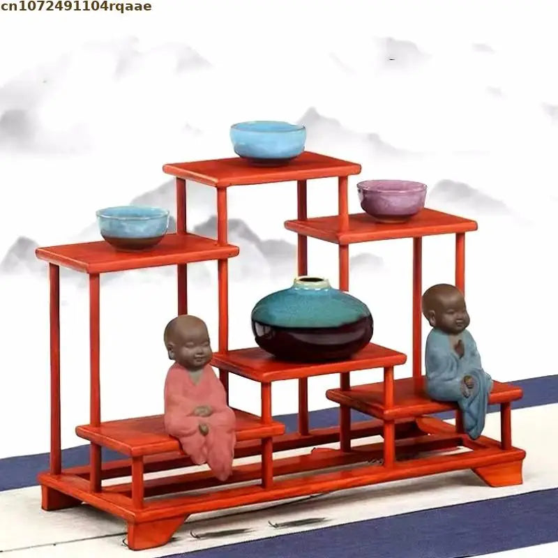 Étagère plante bois orange support pot