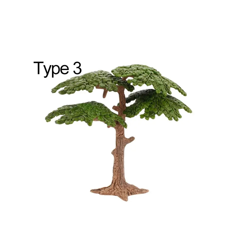 plantes artificielles réalistes feuilles larges troncs texturés base terreuse opacité vert brun jardin miniature