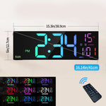 grande horloge murale digitale couleurs rvg télécommande alarme lumineuse moderne