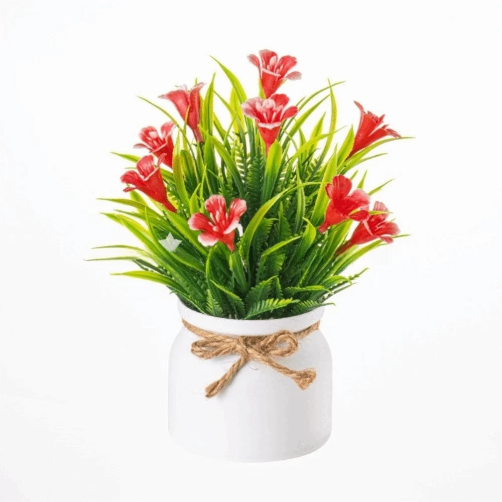 plantes artificielles feuilles vertes fleurs colorées pot céramique extérieur moderne minimaliste