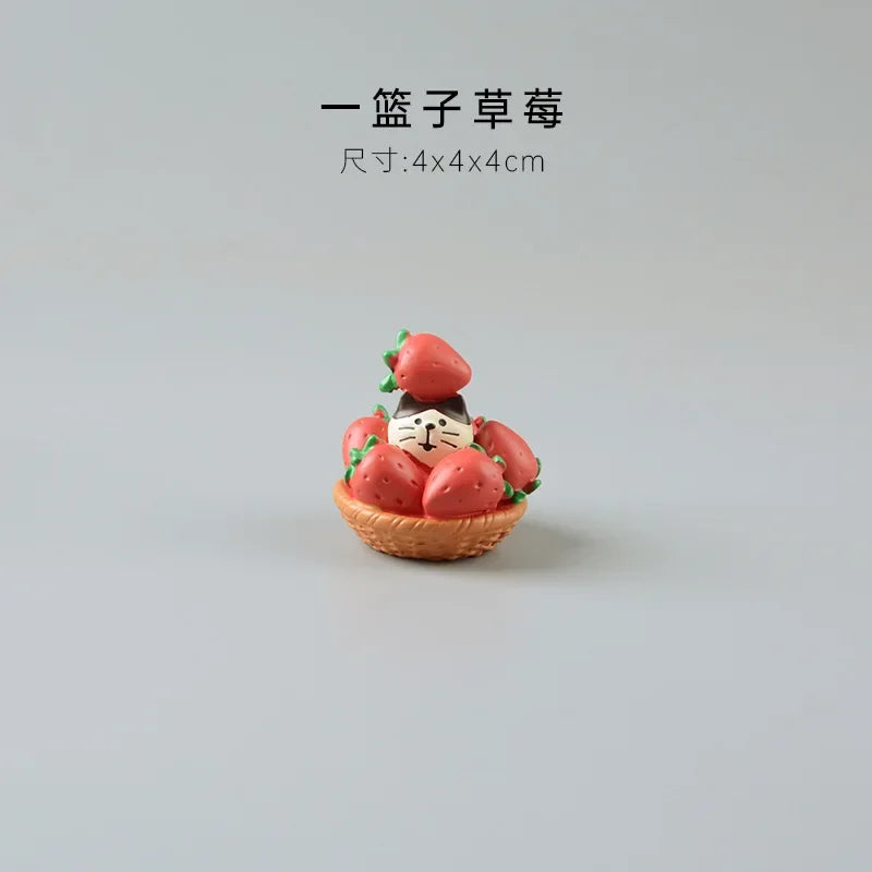 figurines animaux mignonnes résine strawberries fruits décor maison kawaii blanc rose beige rouge cartoon