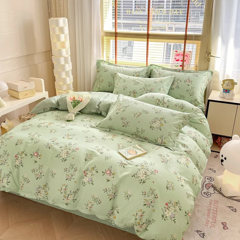 Ensemble de literie botanique vert sauge en coton