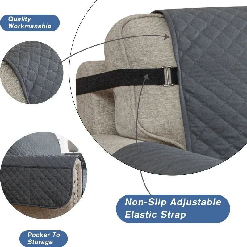 housses fauteuil inclinable gris quilté moderne élastique ajustable poche rangement lavage machine salon