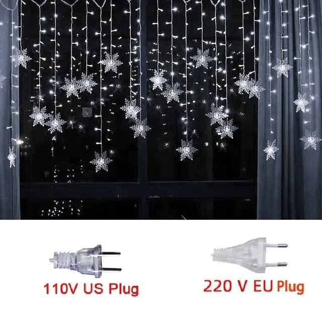 guirlande lumineuse flocons neige étoiles multicolore blanc rouge vert bleu décoration noël festive chambre
