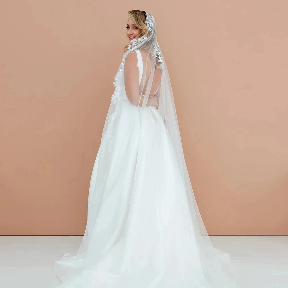 voile mariée blanc broderie florale translucide classique peigne épingles