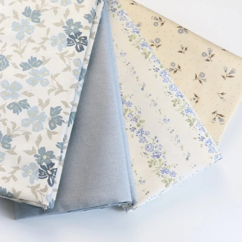 tissu coton imprimé floral bleu gris rose literie maison bricolage popeline sergé 235cm opaque