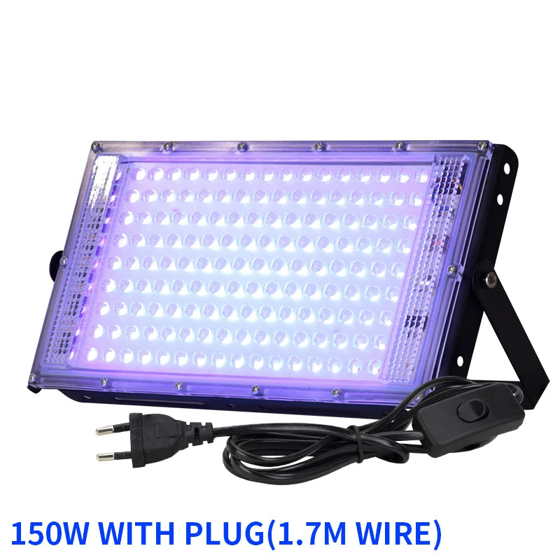 projecteur led uv 50w 100w 150w noir violet moderne clips câble alimentation interrupteur