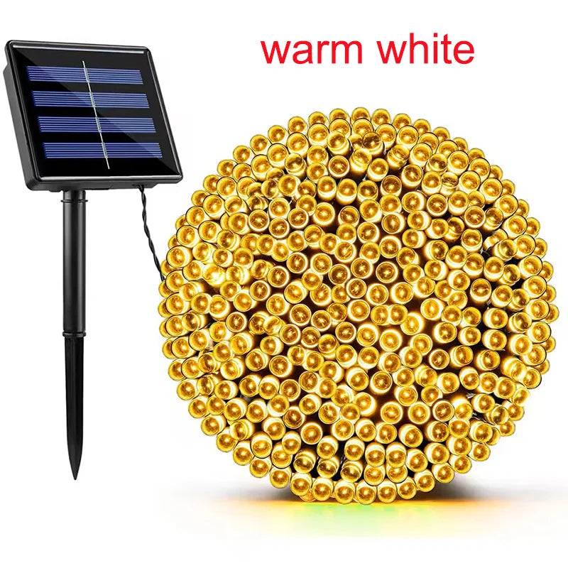 guirlande lumineuse solaire 50 led blanc chaud rondes ip65 moderne piquetextérieur festif noël jardin