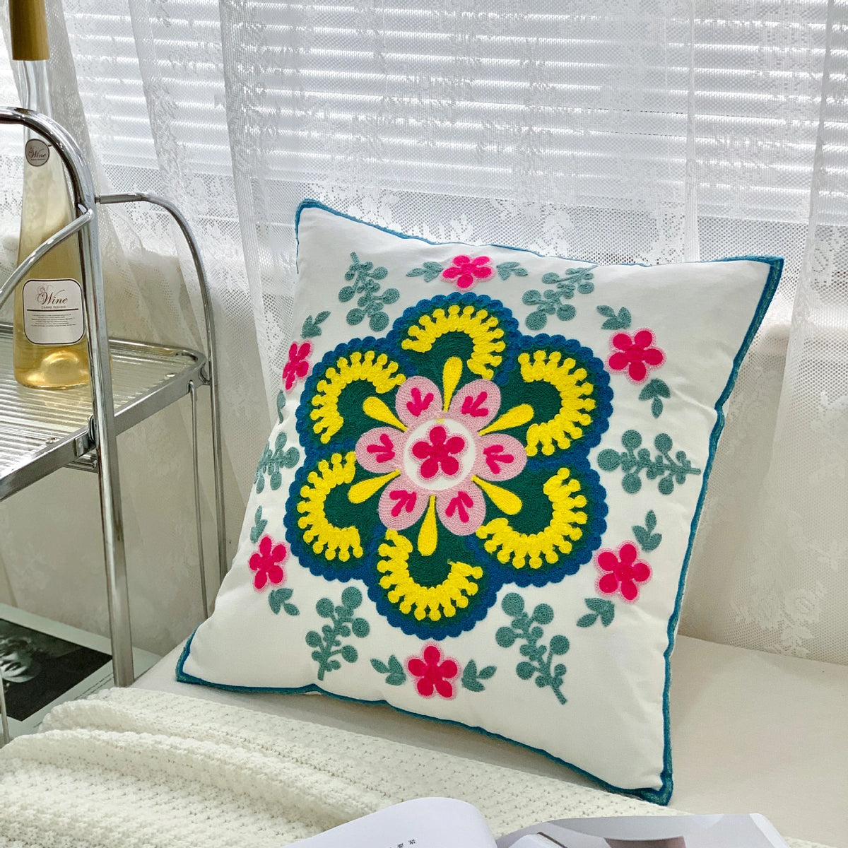 taies d'oreiller coton polyester ethnique floral brodées couleurs vives motifs géométriques coussins deco 45x45cm