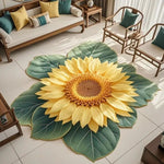 tapis fleurs tournesols roses lys vert jaune marron blanc rose texturé 3d antidérapant polyester