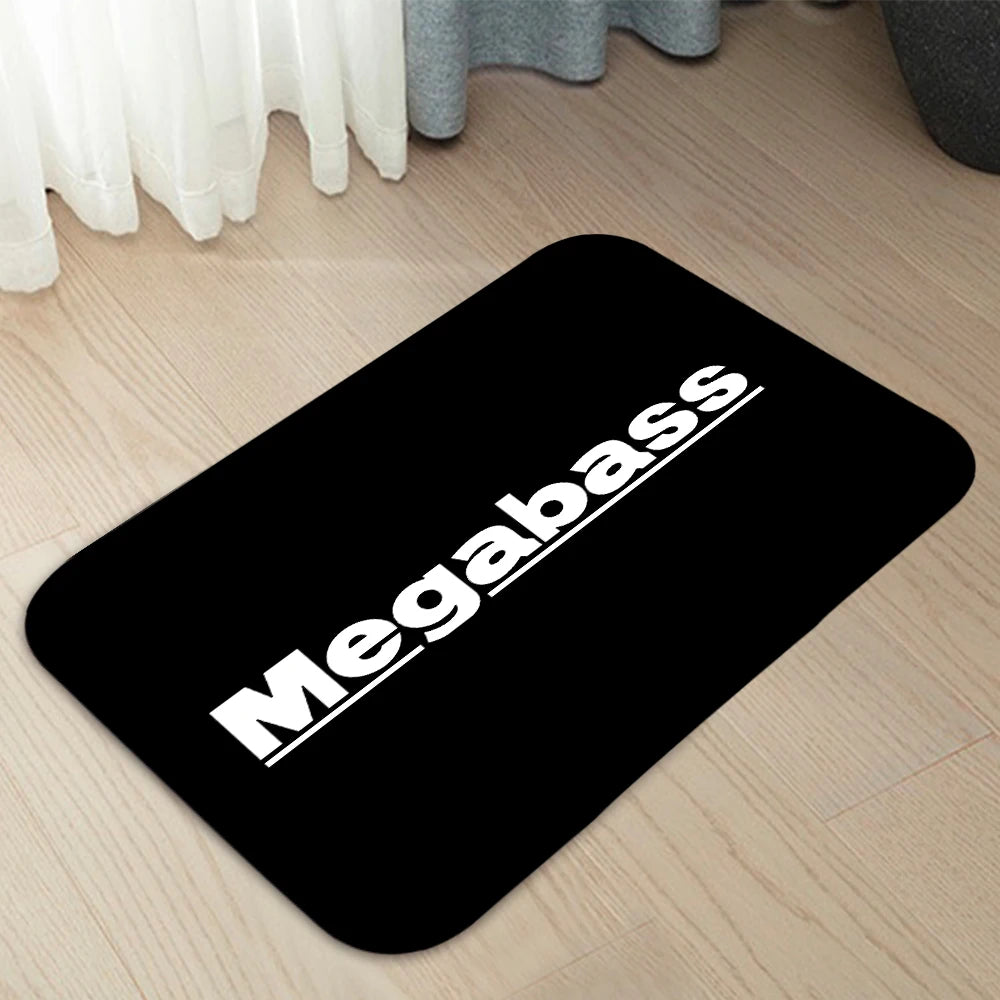 tapis moderne noir rouge logo megabass motif fleurs antidérapant salon maison
