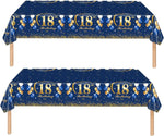 Décoration de table anniversaire homme bleu marine et or vue de dessus