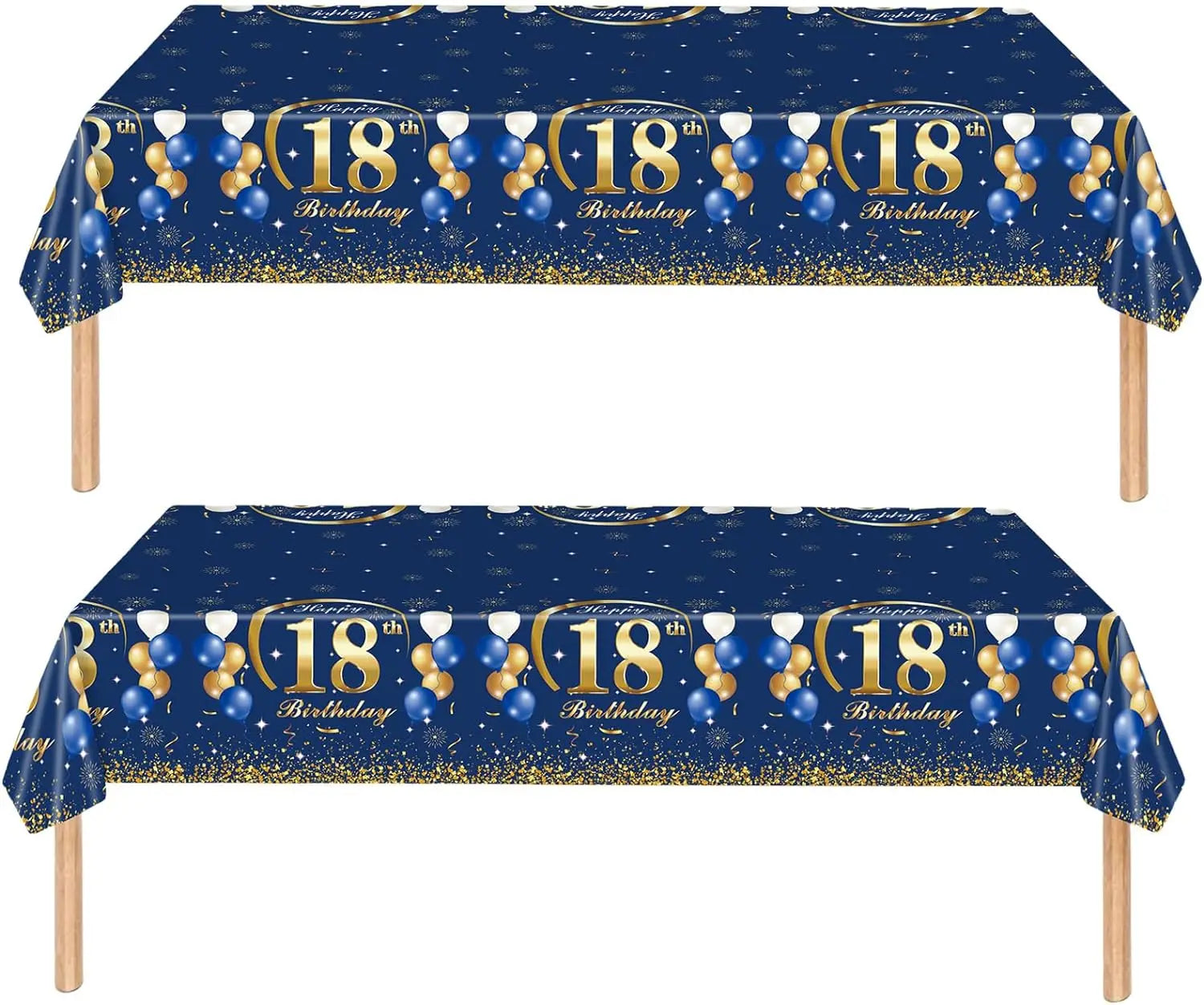 Décoration de table anniversaire homme bleu marine et or vue de dessus
