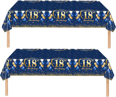 Décoration de table anniversaire homme bleu marine et or vue de dessus